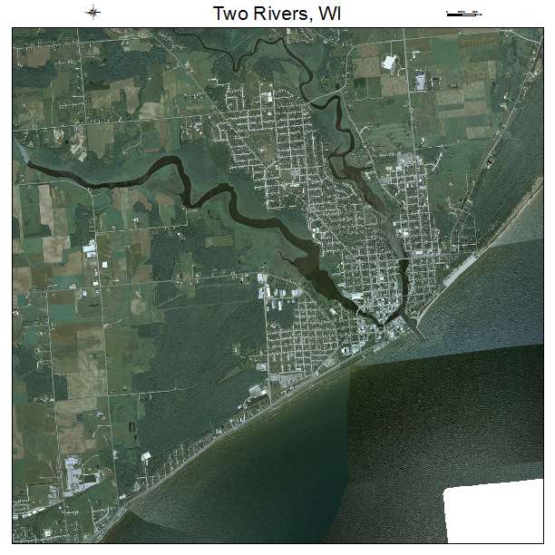 Two Rivers, WI air photo map
