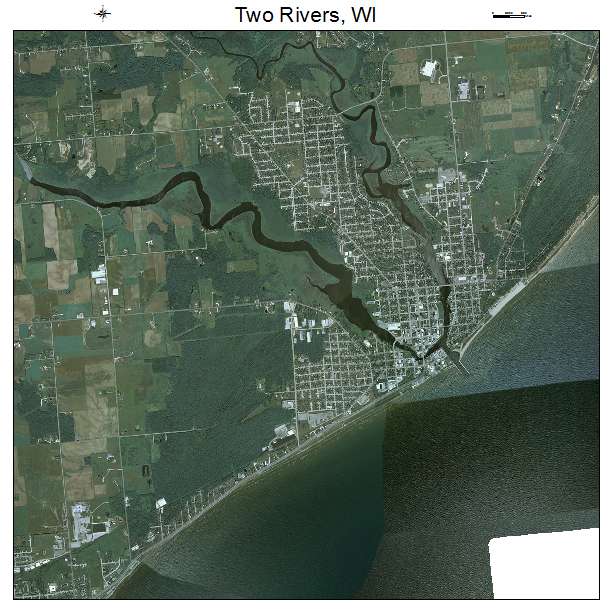 Aerial Photography Map Of Two Rivers WI Wisconsin