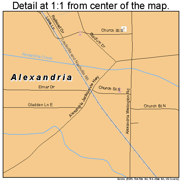 Alexandria, Alabama road map detail