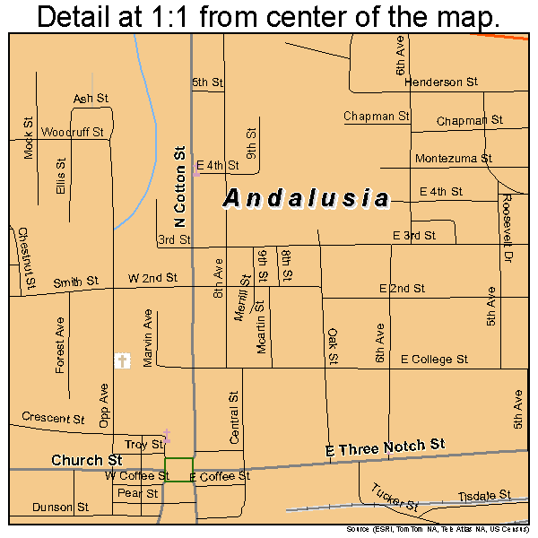 Andalusia, Alabama road map detail
