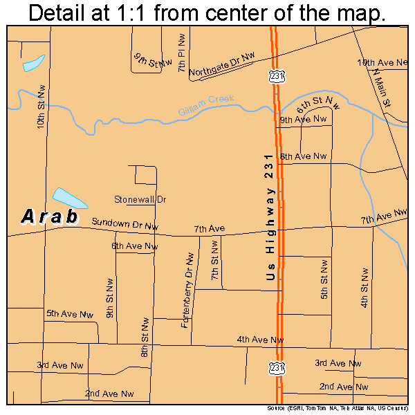 Arab, Alabama road map detail