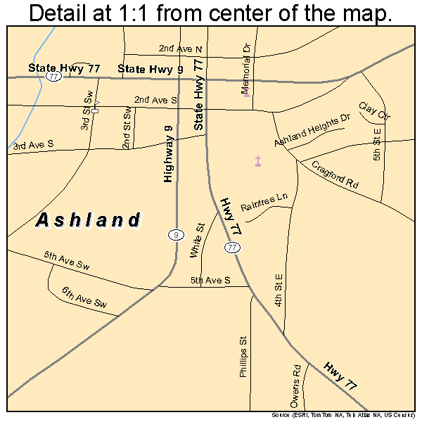 Ashland, Alabama road map detail