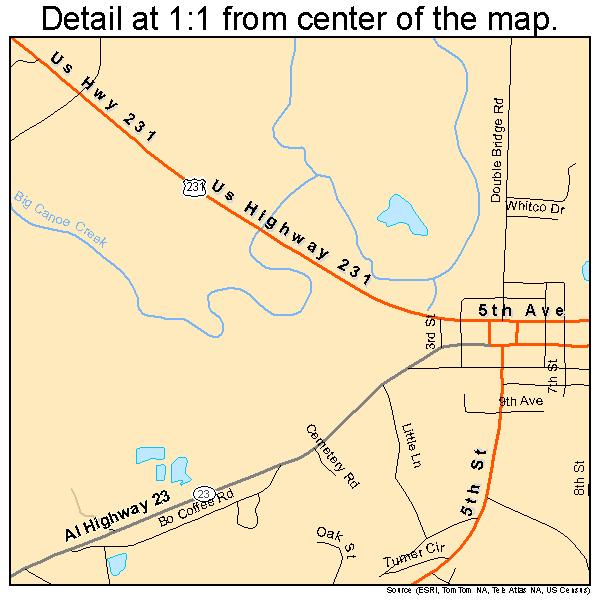 Ashville, Alabama road map detail