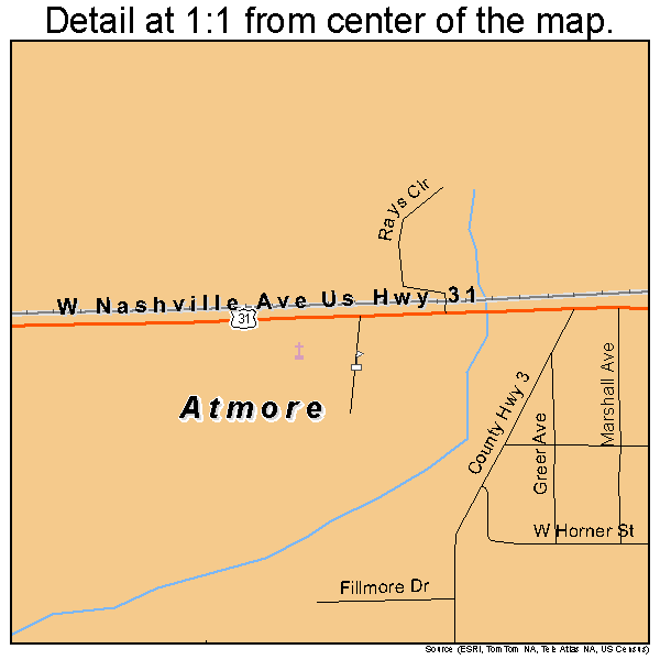 Atmore, Alabama road map detail