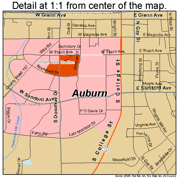 Auburn, Alabama road map detail