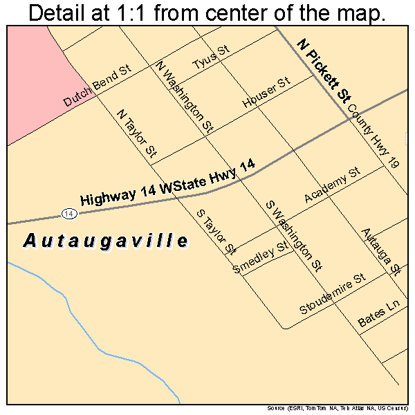 Autaugaville, Alabama road map detail