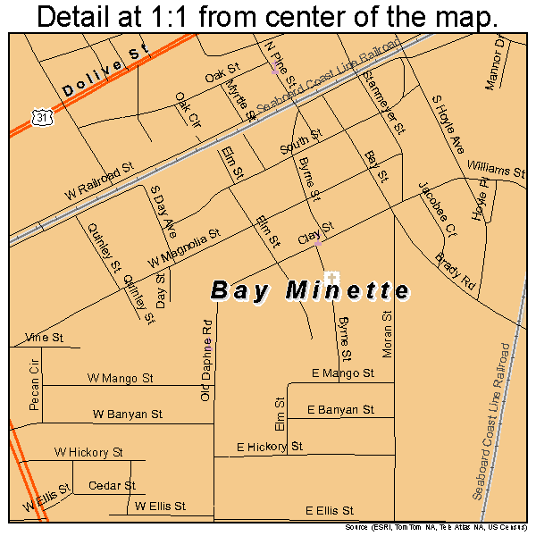 Bay Minette, Alabama road map detail