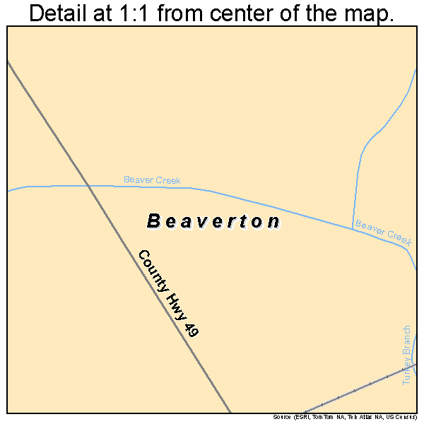 Beaverton, Alabama road map detail