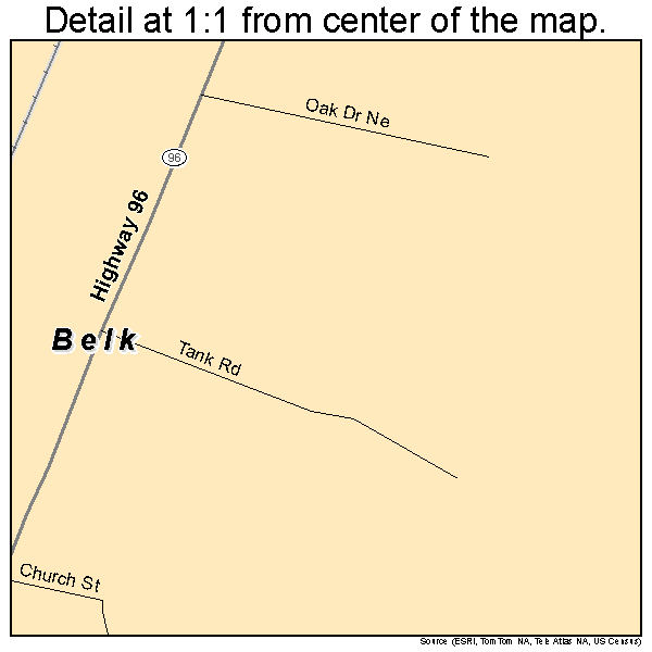 Belk, Alabama road map detail