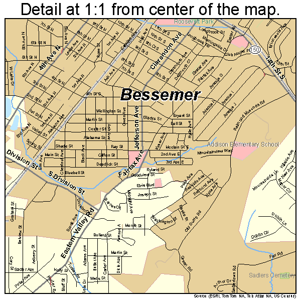 Bessemer, Alabama road map detail