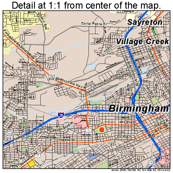 Birmingham, Alabama road map detail