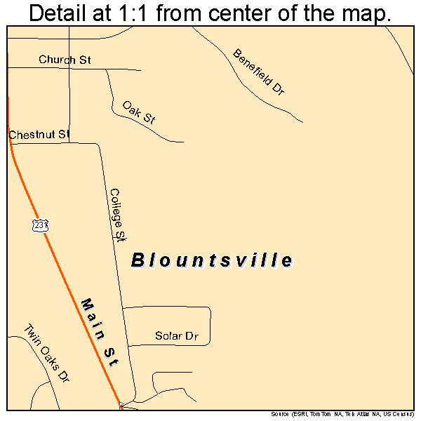Blountsville, Alabama road map detail