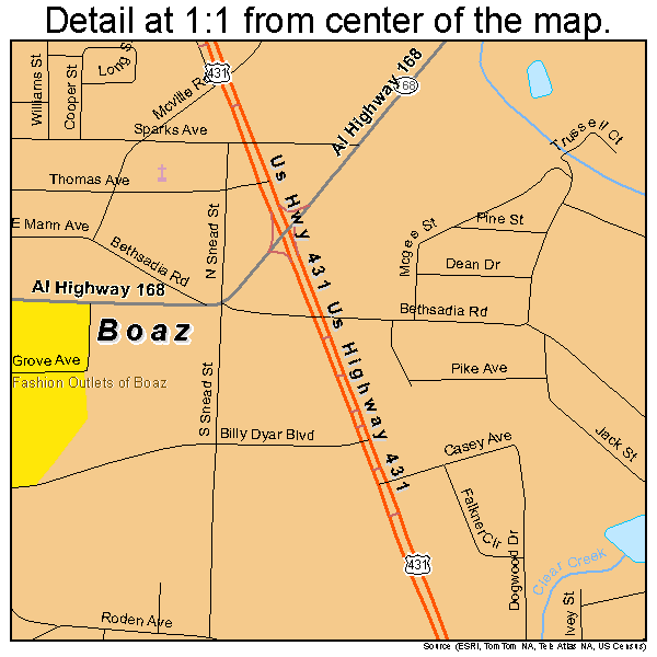 Boaz, Alabama road map detail