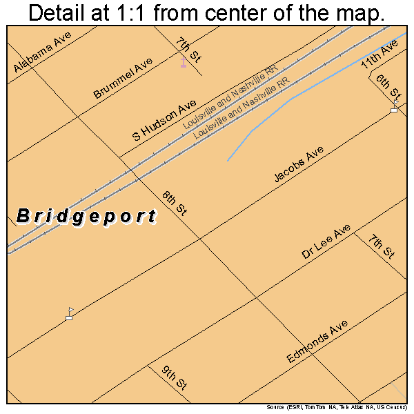 Bridgeport, Alabama road map detail