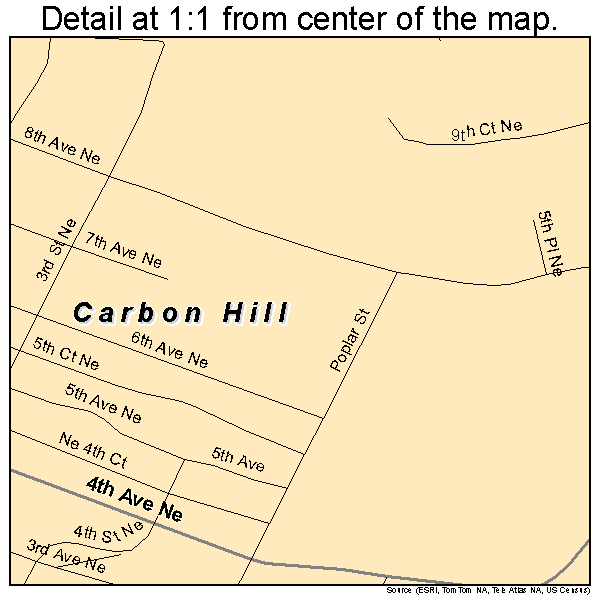 Carbon Hill, Alabama road map detail