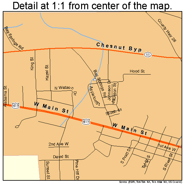 Centre, Alabama road map detail