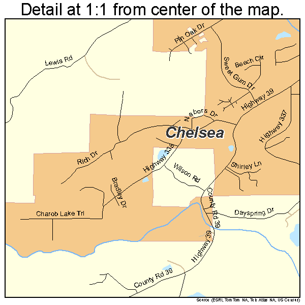 Chelsea, Alabama road map detail