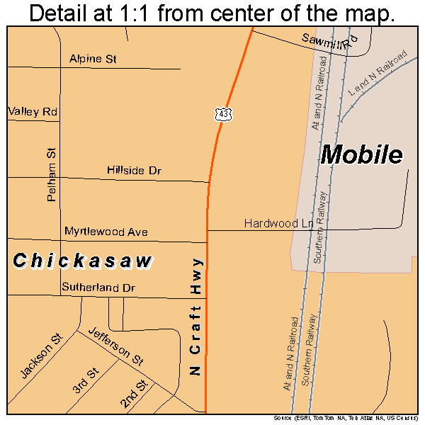 Chickasaw, Alabama road map detail