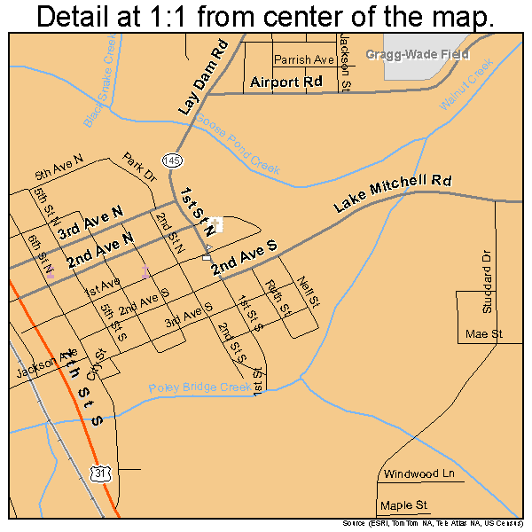 Clanton, Alabama road map detail