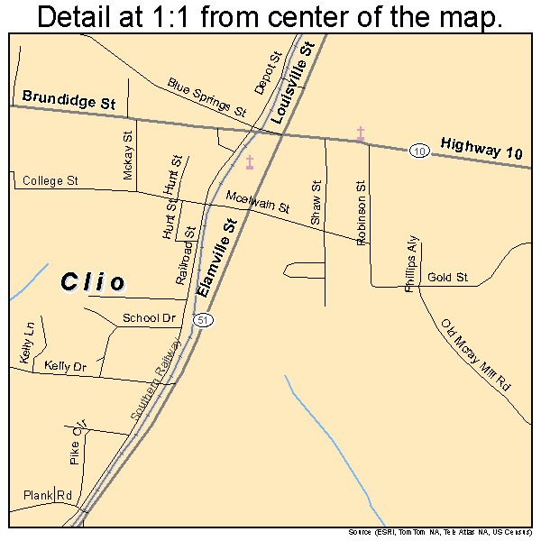 Clio, Alabama road map detail