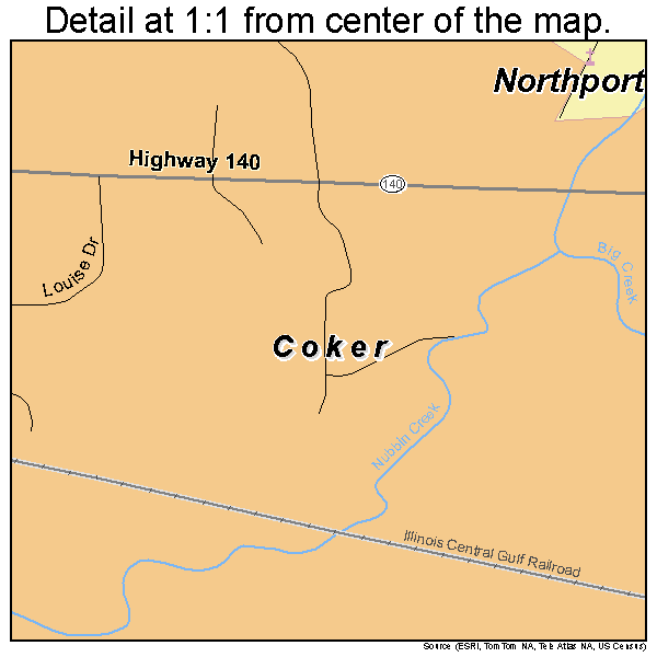 Coker, Alabama road map detail
