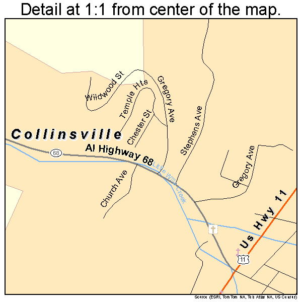 Collinsville, Alabama road map detail