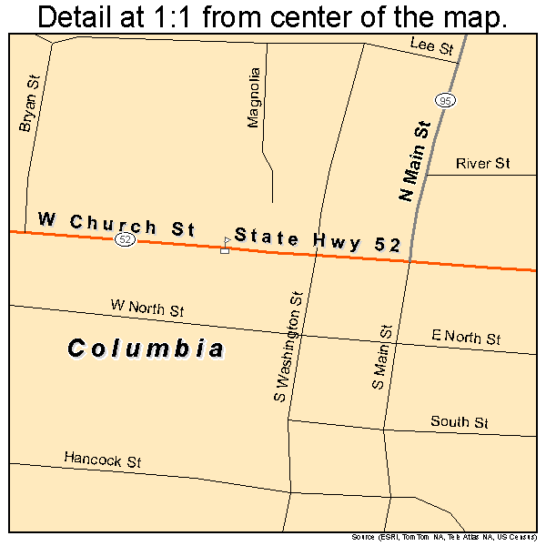 Columbia, Alabama road map detail