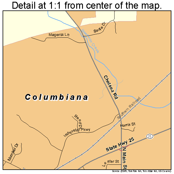 Columbiana, Alabama road map detail