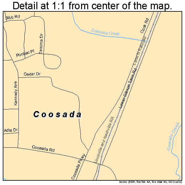 Coosada, Alabama road map detail