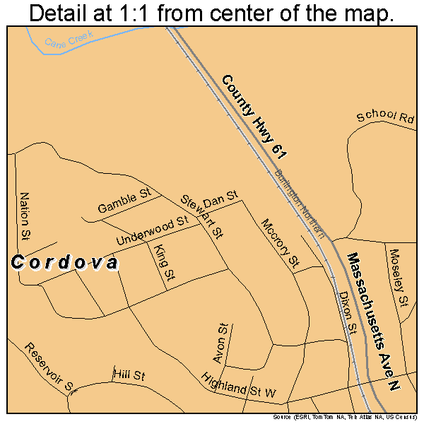 Cordova, Alabama road map detail