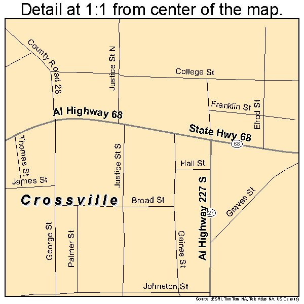 Crossville, Alabama road map detail