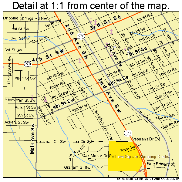 Cullman, Alabama road map detail