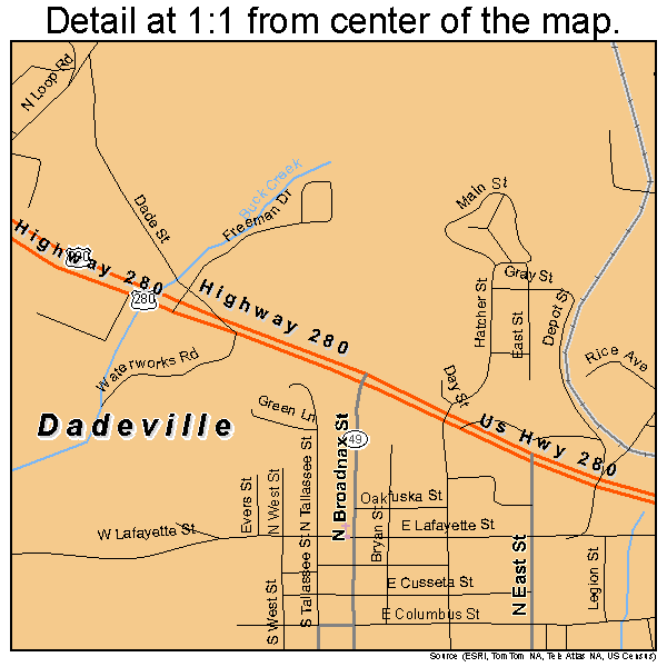 Dadeville, Alabama road map detail