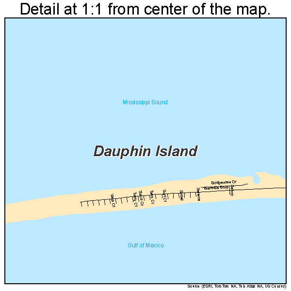 Dauphin Island, Alabama road map detail