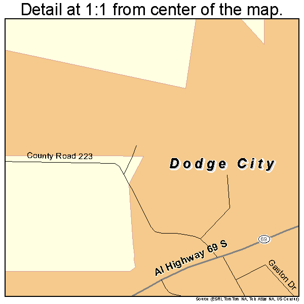 Dodge City, Alabama road map detail
