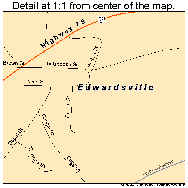 Edwardsville, Alabama road map detail