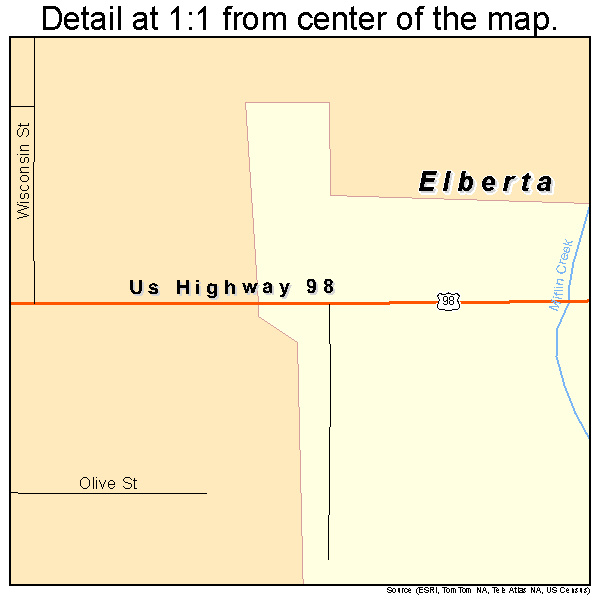 Elberta, Alabama road map detail