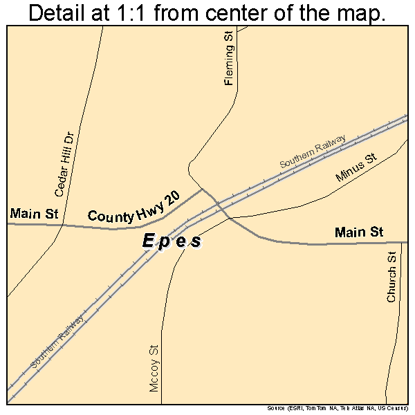 Epes, Alabama road map detail
