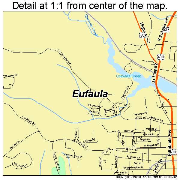 Eufaula, Alabama road map detail