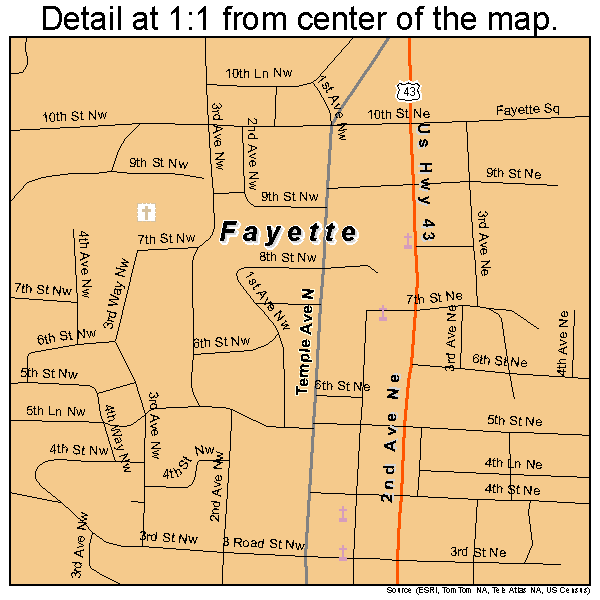 Fayette, Alabama road map detail