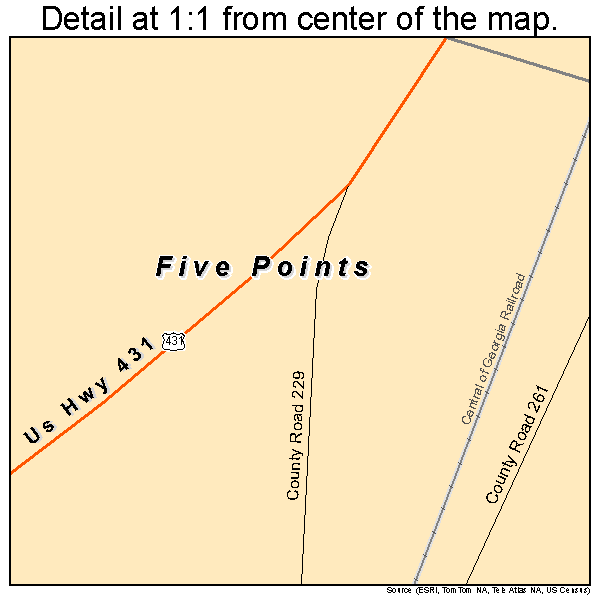 Five Points, Alabama road map detail