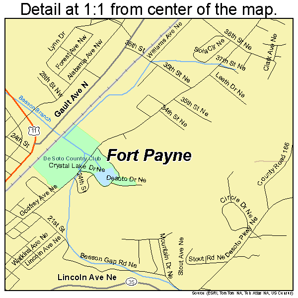 Fort Payne, Alabama road map detail