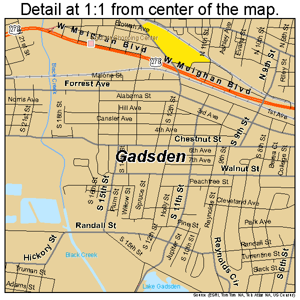 Gadsden, Alabama road map detail