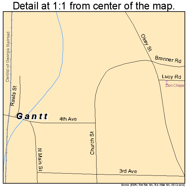 Gantt, Alabama road map detail