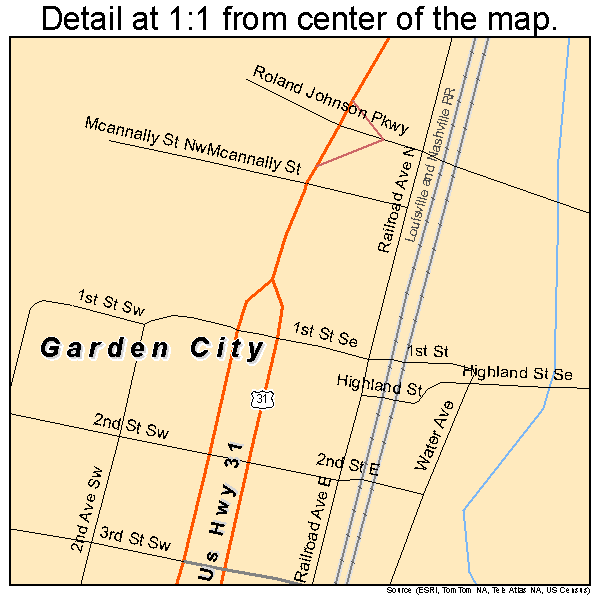 Garden City, Alabama road map detail