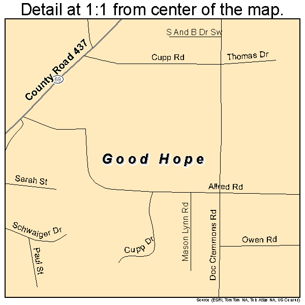 Good Hope, Alabama road map detail