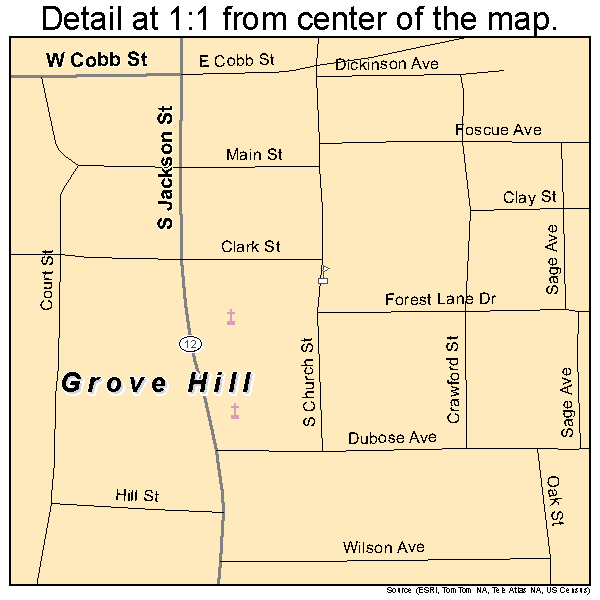 Grove Hill, Alabama road map detail