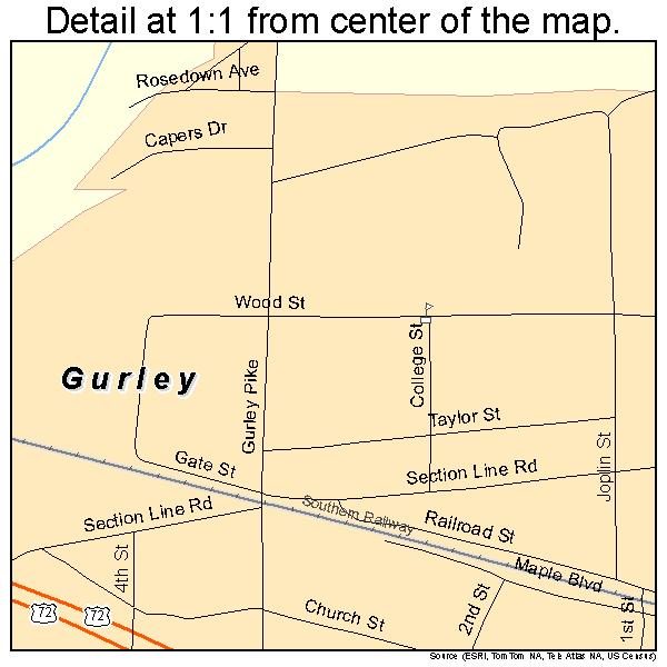 Gurley, Alabama road map detail