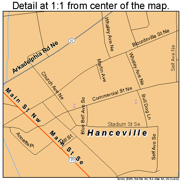 Hanceville, Alabama road map detail