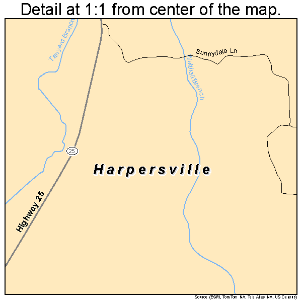 Harpersville, Alabama road map detail